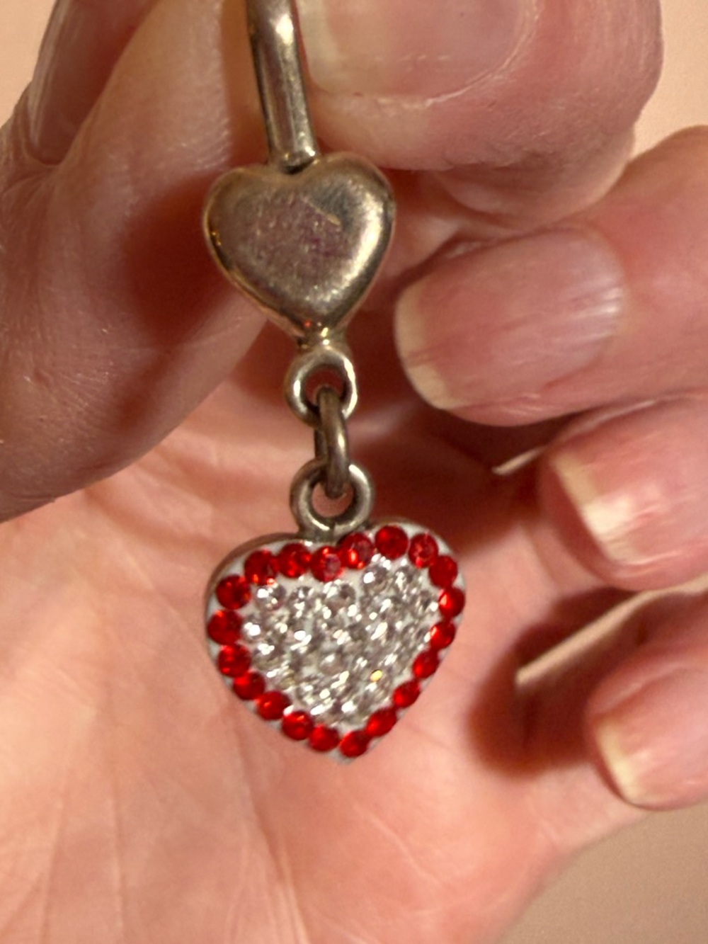 Vintage sterling silver Red rhinestone heart Dangle pendent Necklace delicate - Picture 10 of 15